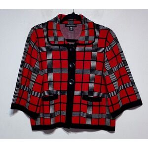 Vintage Y2K Red Windowpane Plaid Sweater‎ Size Petite Large Retro Prep Coquette